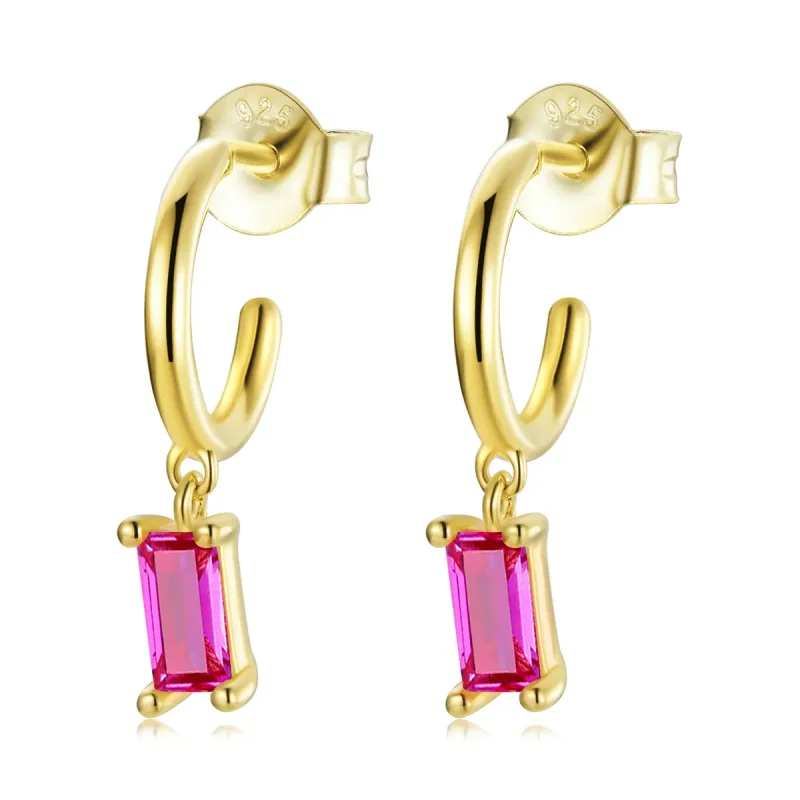 (image for) Pandora Style Colorful Cubic Zirconium - Pink Hanging Earrings - SCE1242-RD