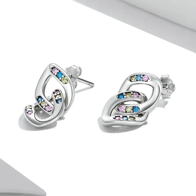 (image for) Pandora Style Double Chain Hanging Earrings - SCE1377 - View 2