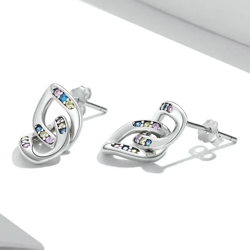 (image for) Pandora Style Double Chain Hanging Earrings - SCE1377 - View 3