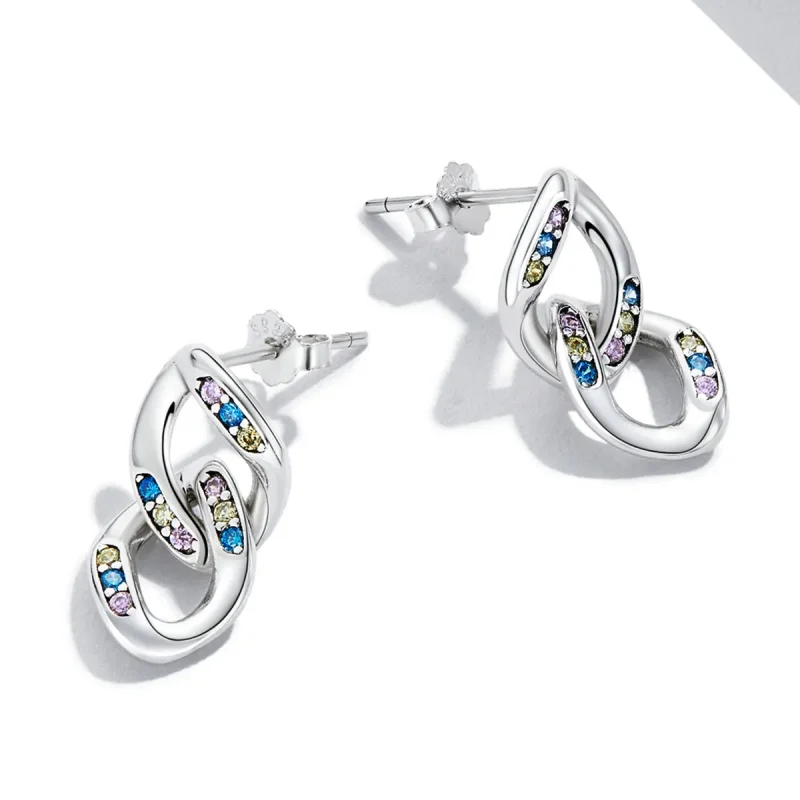 (image for) Pandora Style Double Chain Hanging Earrings - SCE1377 - View 4