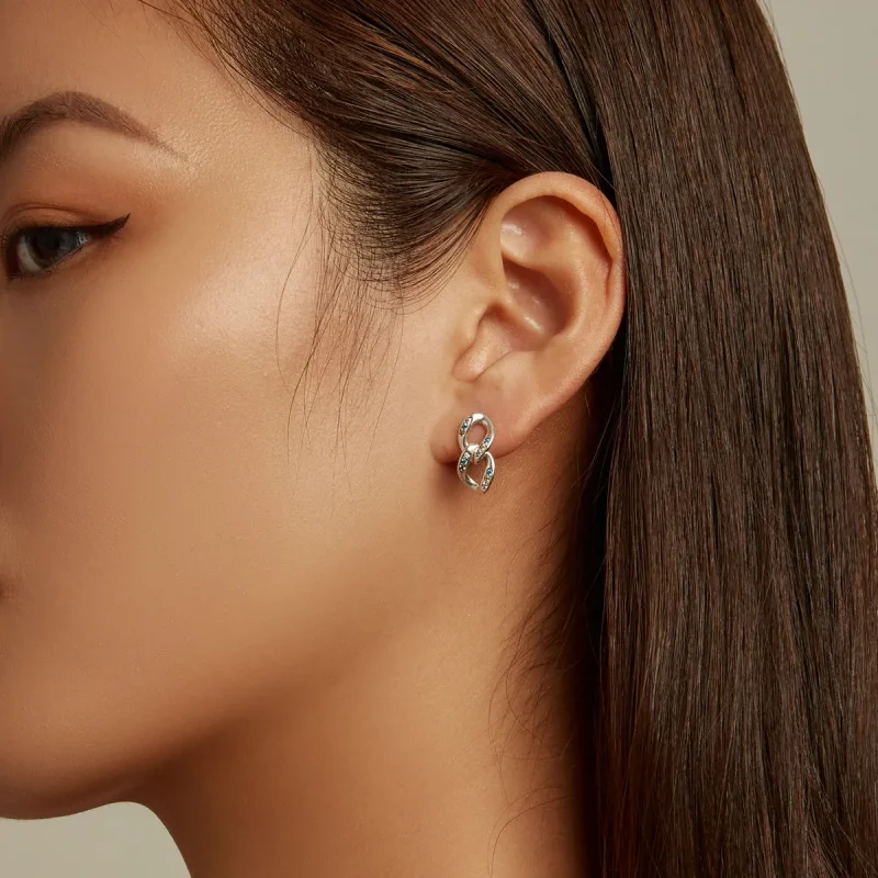 (image for) Pandora Style Double Chain Hanging Earrings - SCE1377 - View 6