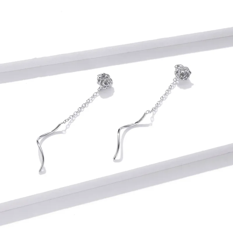 (image for) Pandora Style Elegant Rose Hanging Earrings - BSE441 - View 2