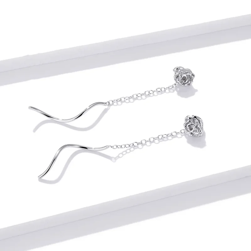 (image for) Pandora Style Elegant Rose Hanging Earrings - BSE441 - View 3