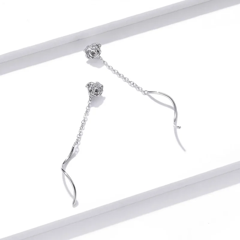 (image for) Pandora Style Elegant Rose Hanging Earrings - BSE441 - View 4