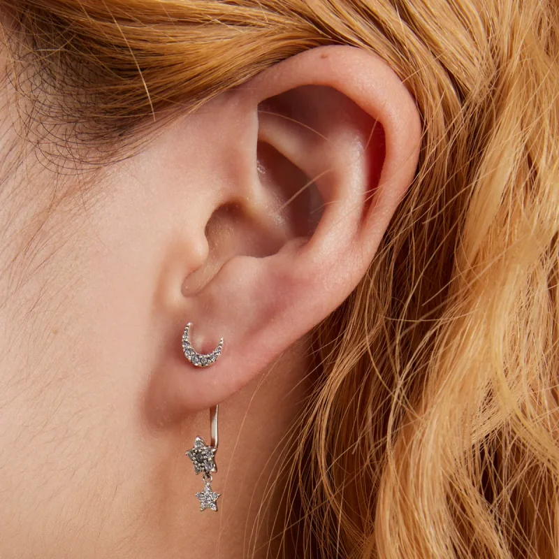 (image for) Pandora Style Exquisite Star and Moon Hanging Earrings - SCE1395 - View 7
