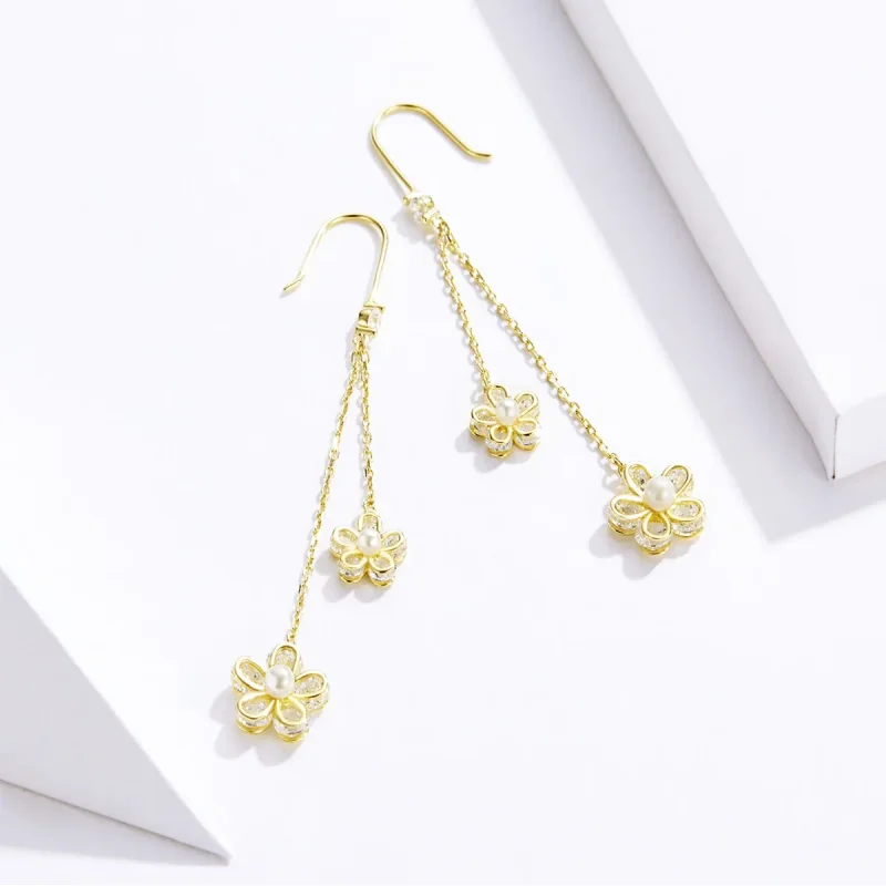 (image for) Pandora Style Flower Light Hanging Earrings - BSE197 - View 2