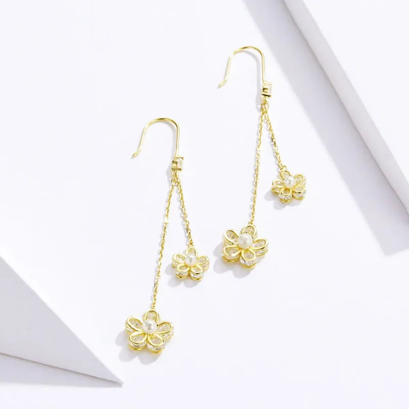 (image for) Pandora Style Flower Light Hanging Earrings - BSE197 - View 3