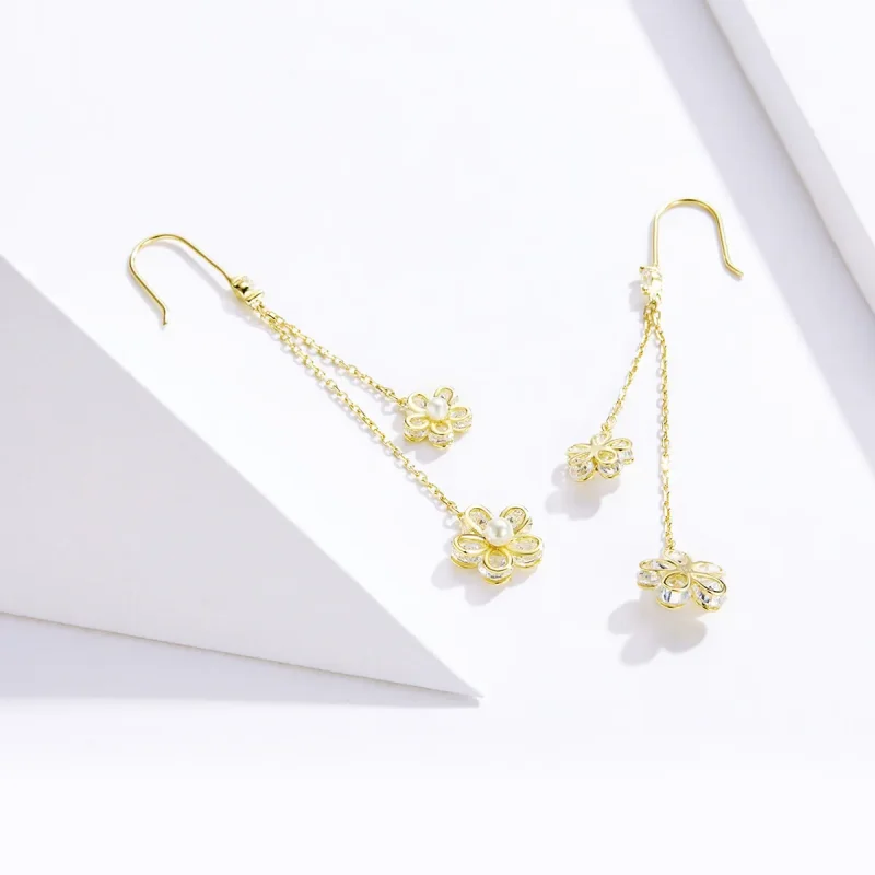 (image for) Pandora Style Flower Light Hanging Earrings - BSE197 - View 4