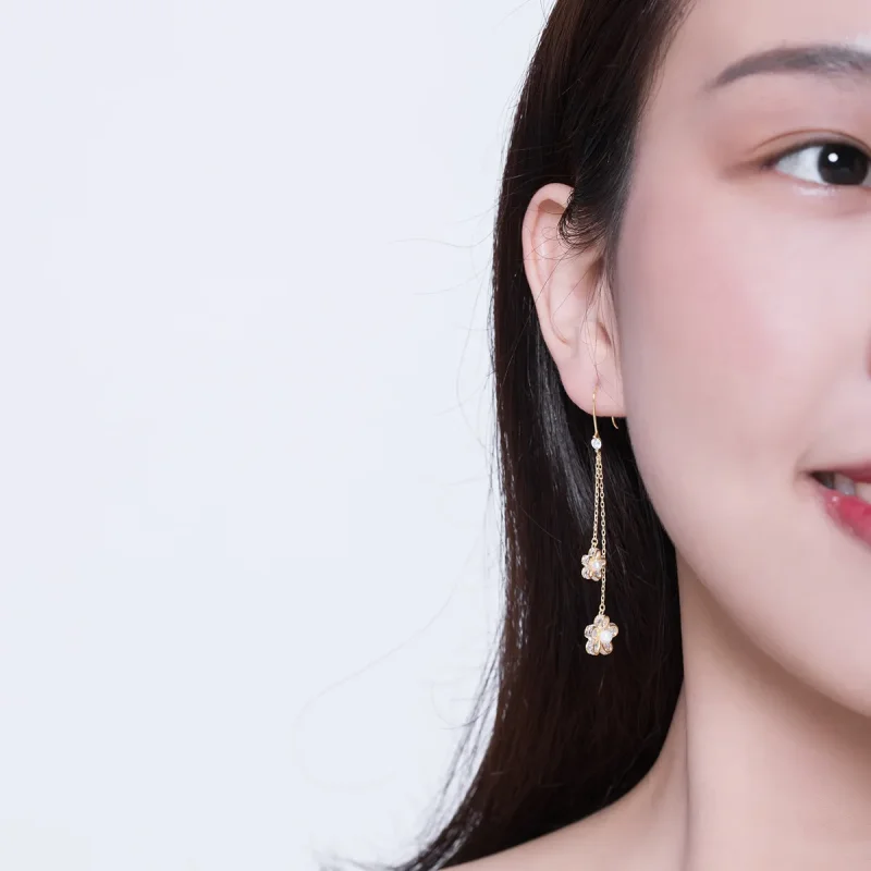 (image for) Pandora Style Flower Light Hanging Earrings - BSE197 - View 6
