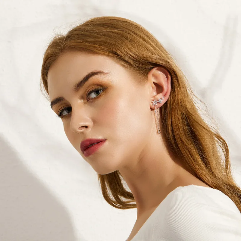 (image for) Pandora Style Flower Love Hanging Earrings - BSE288 - View 3