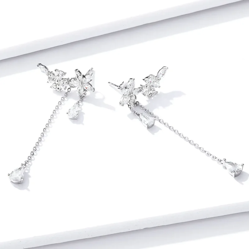 (image for) Pandora Style Flower Love Hanging Earrings - BSE288 - View 4