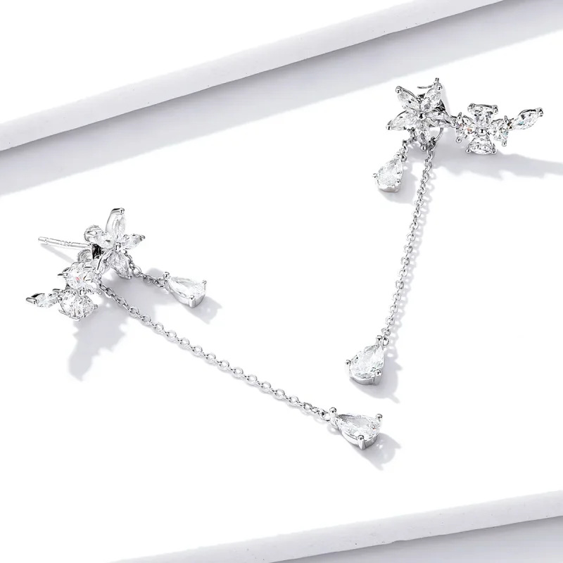 (image for) Pandora Style Flower Love Hanging Earrings - BSE288 - View 5