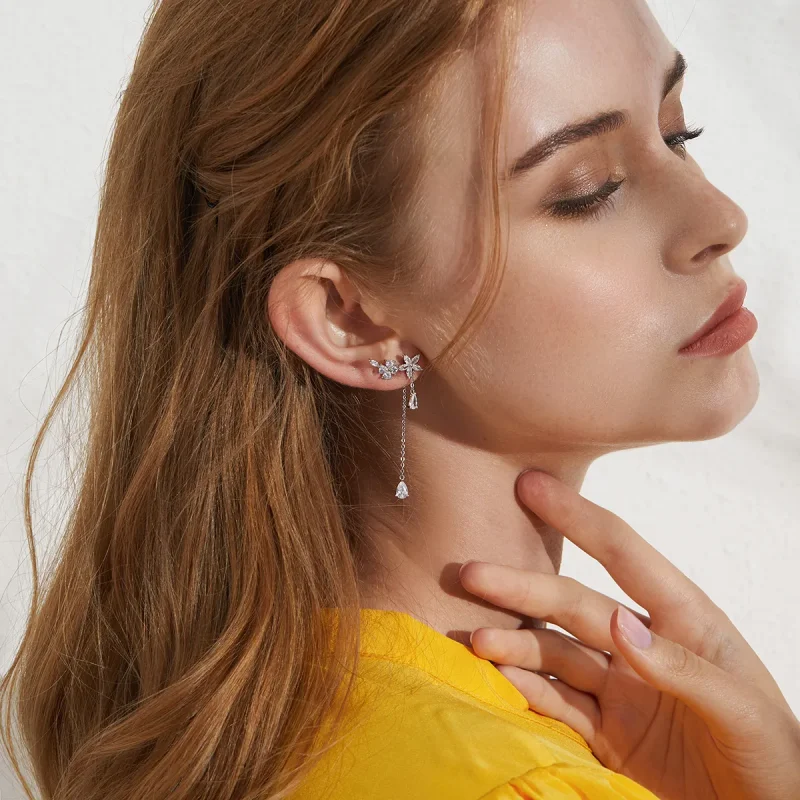 (image for) Pandora Style Flower Love Hanging Earrings - BSE288 - View 8