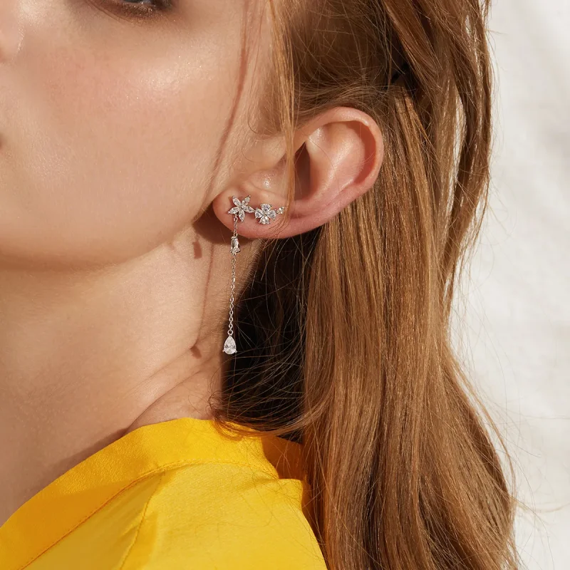 (image for) Pandora Style Flower Love Hanging Earrings - BSE288 - View 9