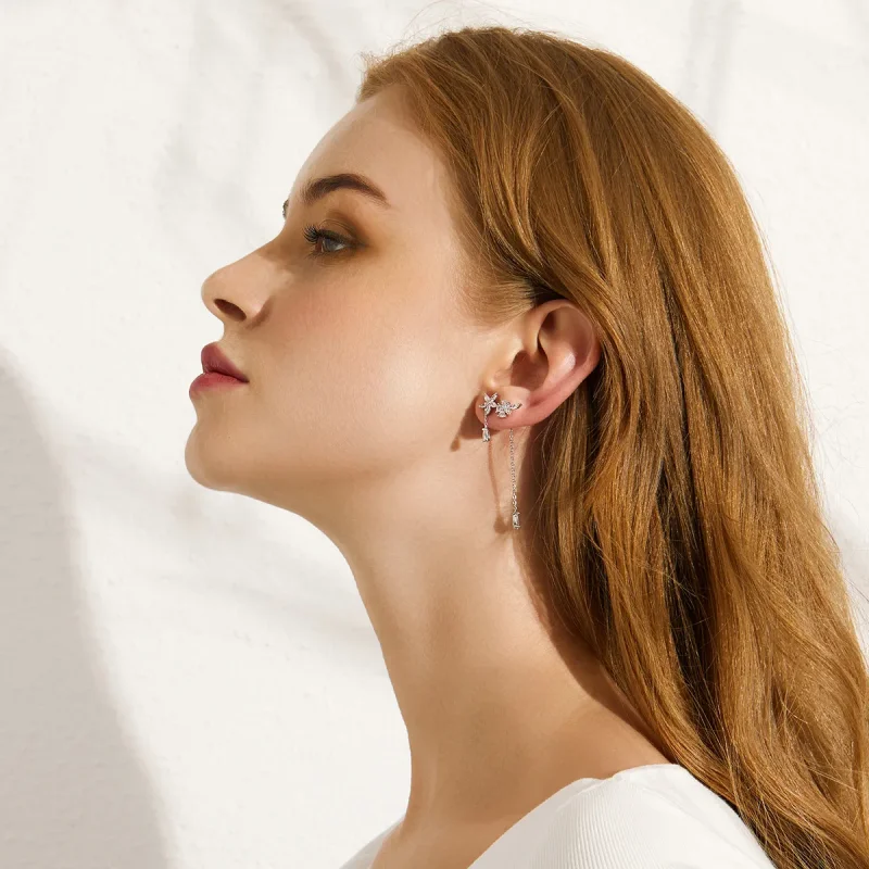 (image for) Pandora Style Flower Love Hanging Earrings - BSE288 - View 11