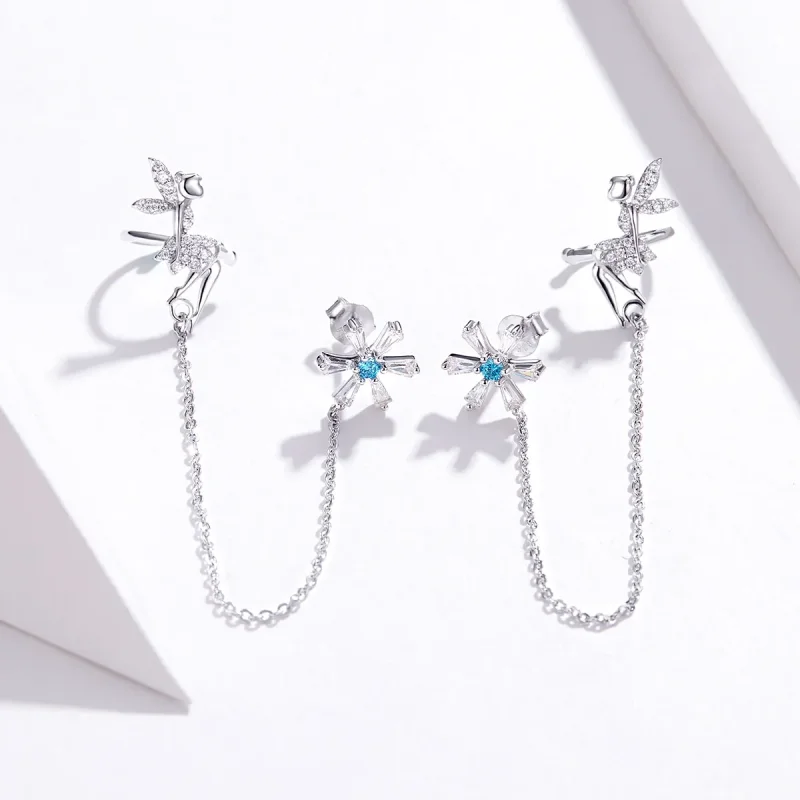 (image for) Pandora Style Flower Spirit Hanging Earrings - BSE201 - View 2