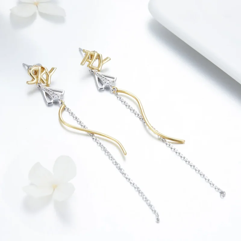 (image for) Pandora Style Fly to Sky Hanging Earrings - BSE026 - View 2