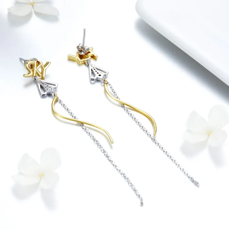 (image for) Pandora Style Fly to Sky Hanging Earrings - BSE026 - View 3