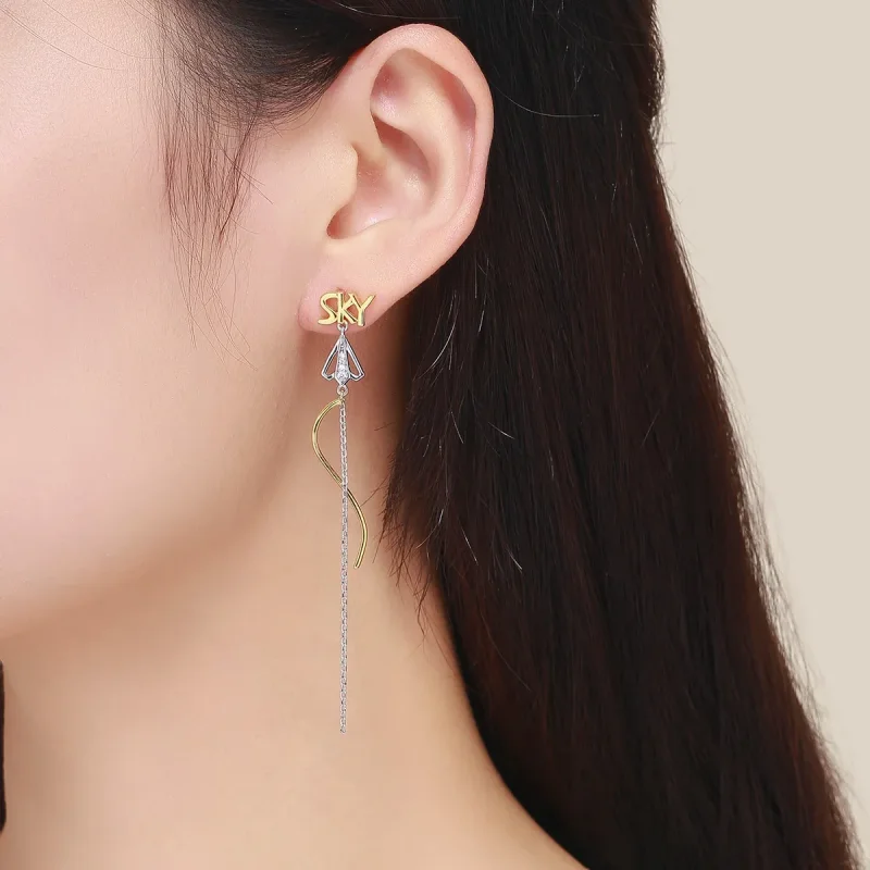 (image for) Pandora Style Fly to Sky Hanging Earrings - BSE026 - View 6