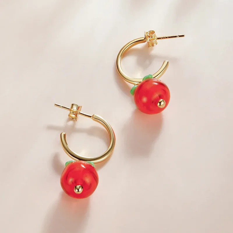 (image for) Pandora Style Glass Persimmon Hanging Earrings - SCE1212 - View 2