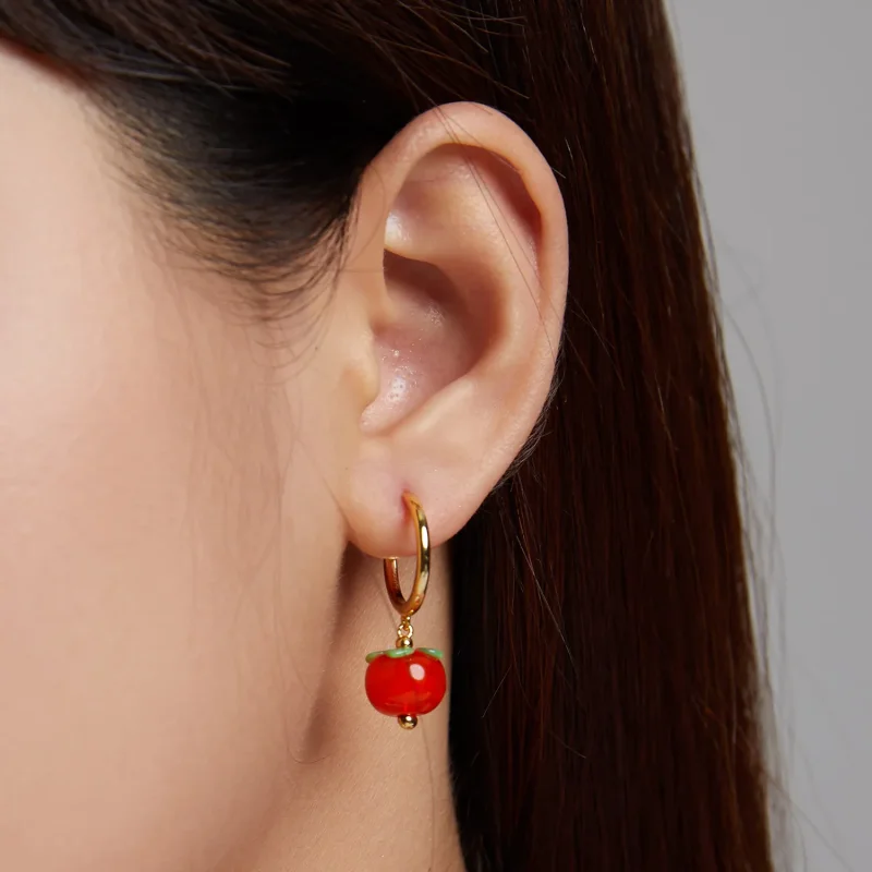 (image for) Pandora Style Glass Persimmon Hanging Earrings - SCE1212 - View 3