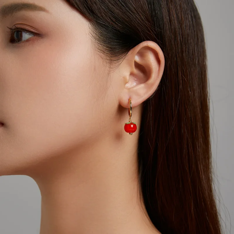 (image for) Pandora Style Glass Persimmon Hanging Earrings - SCE1212 - View 4