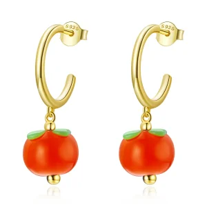 (image for) Pandora Style Glass Persimmon Hanging Earrings - SCE1212