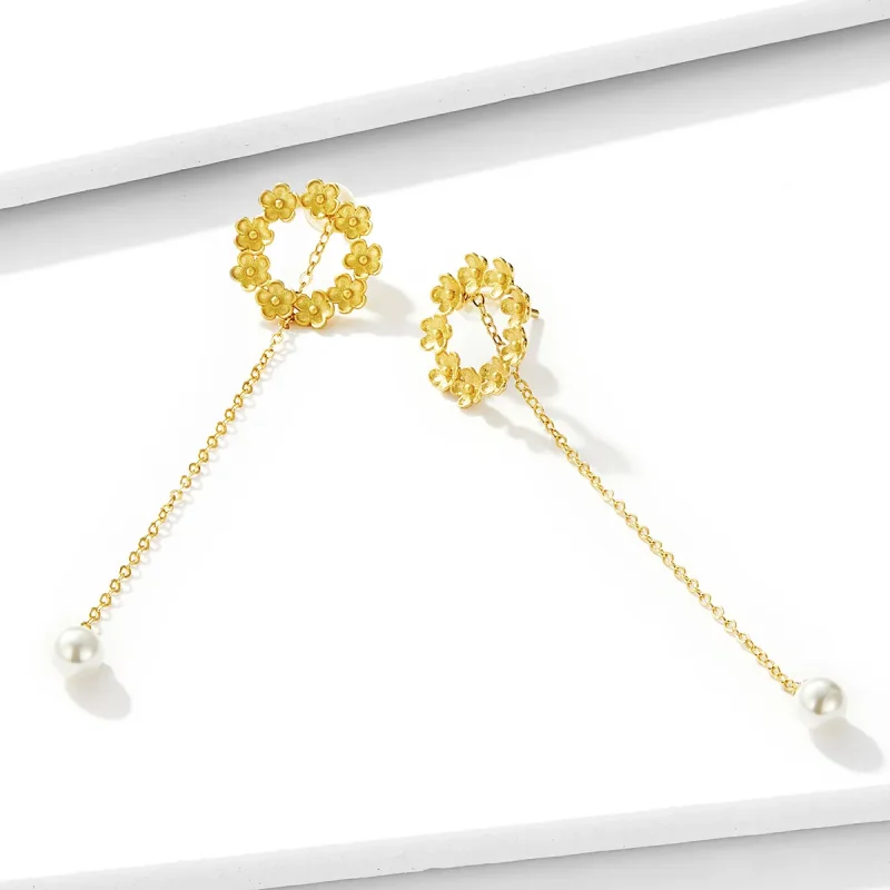 (image for) Pandora Style Little Flower Hanging Earrings - BSE290 - View 2