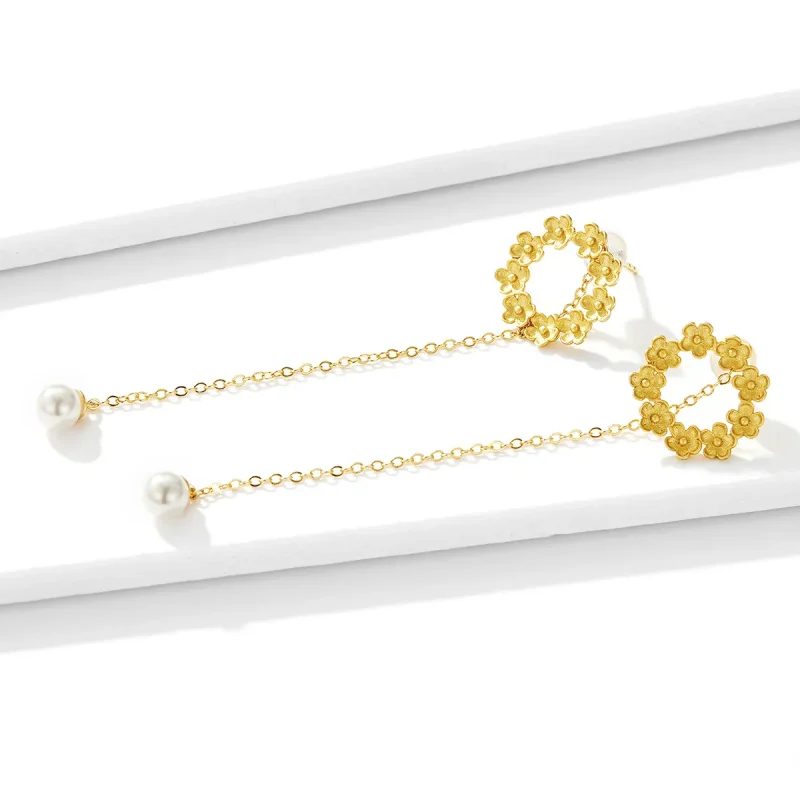 (image for) Pandora Style Little Flower Hanging Earrings - BSE290 - View 3