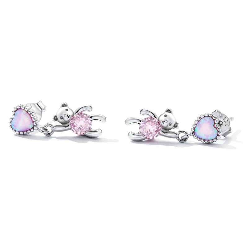 (image for) Pandora Style Love Bear Hanging Earrings - SCE1384 - View 2