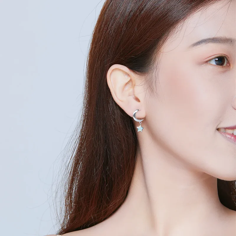 (image for) Pandora Style Moon and Star Opal Hanging Earrings - SCE707 - View 6