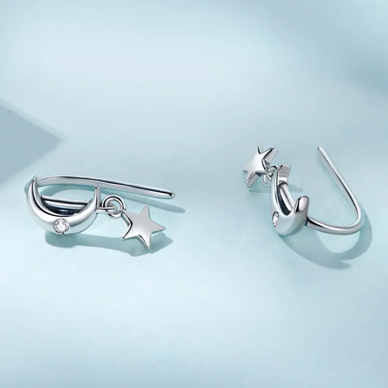 (image for) Pandora Style Moon and Stars Hanging Earrings - SCE1500 - View 3