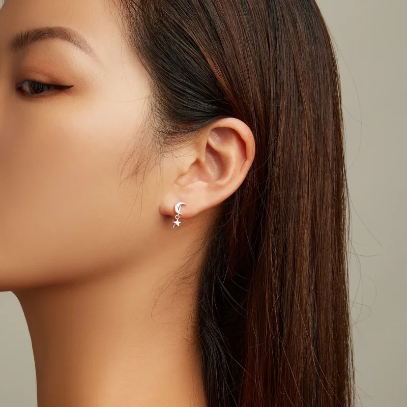 (image for) Pandora Style Moon and Stars Hanging Earrings - SCE1500 - View 6