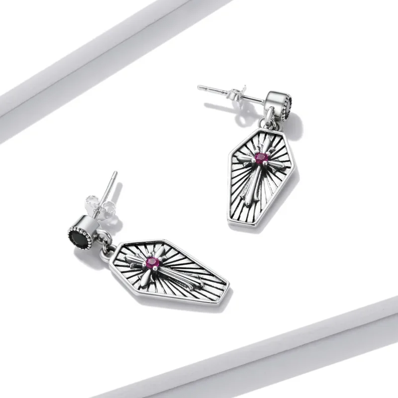 (image for) Pandora Style Mystery Cross Hanging Earrings - BSE536 - View 3