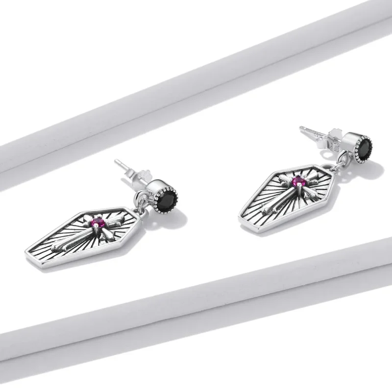 (image for) Pandora Style Mystery Cross Hanging Earrings - BSE536 - View 4