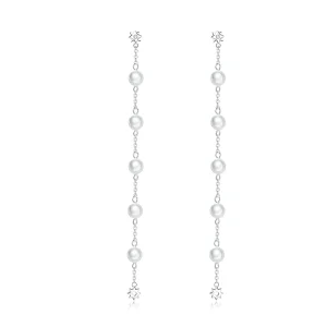 (image for) Pandora Style Pearl Tassel Hanging Earrings - BSE185