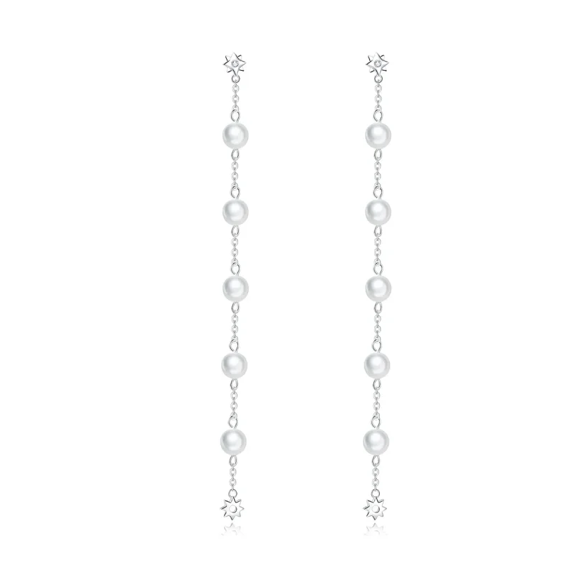 (image for) Pandora Style Pearl Tassel Hanging Earrings - BSE185