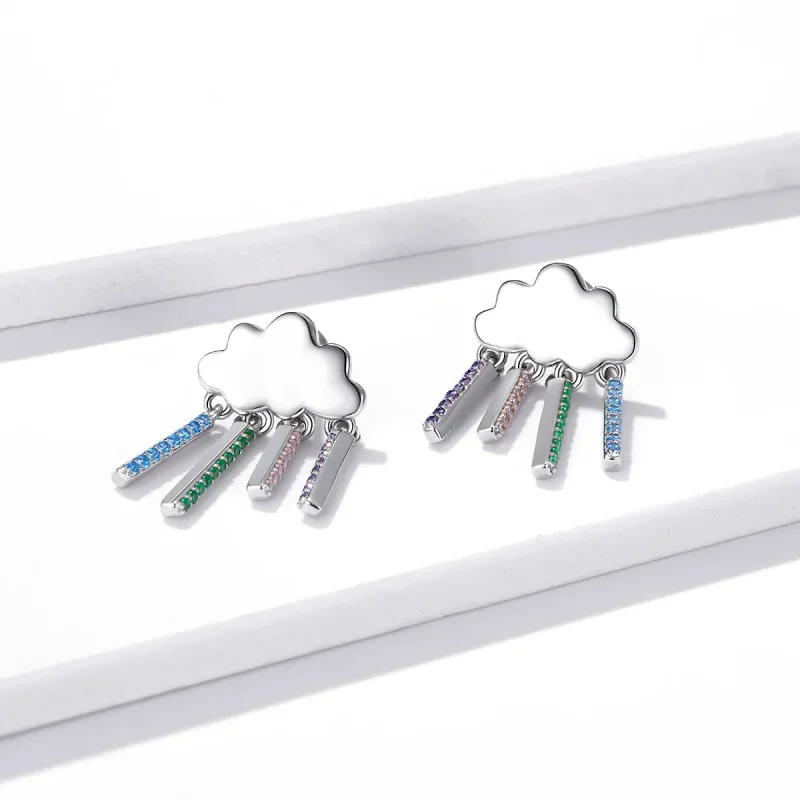(image for) Pandora Style Rainbow Rain Hanging Earrings - BSE468 - View 2