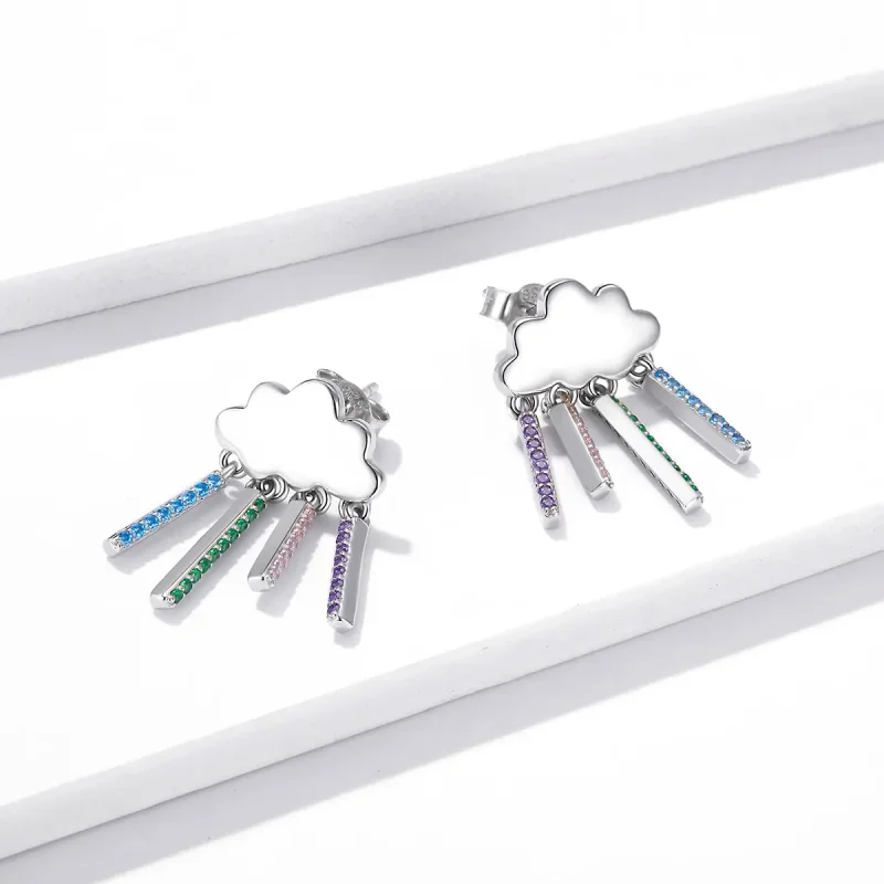 (image for) Pandora Style Rainbow Rain Hanging Earrings - BSE468 - View 3