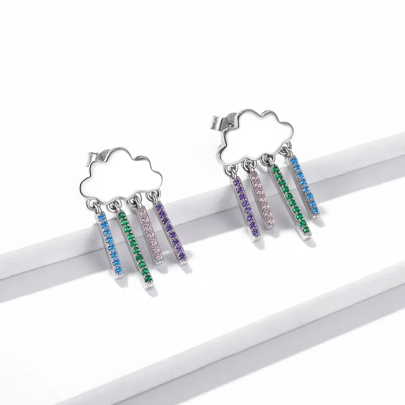 (image for) Pandora Style Rainbow Rain Hanging Earrings - BSE468 - View 4