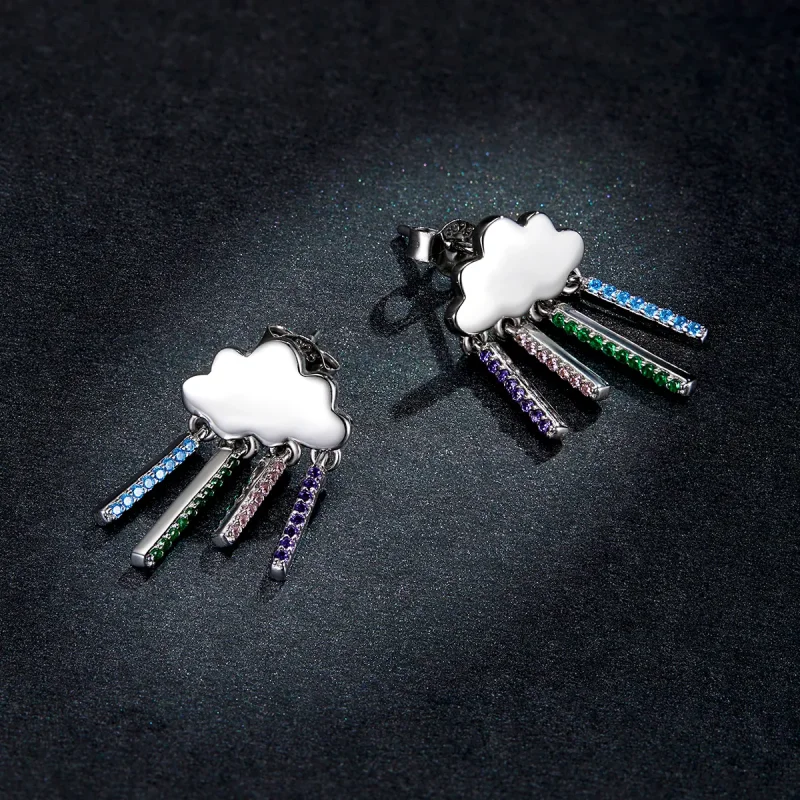 (image for) Pandora Style Rainbow Rain Hanging Earrings - BSE468 - View 5