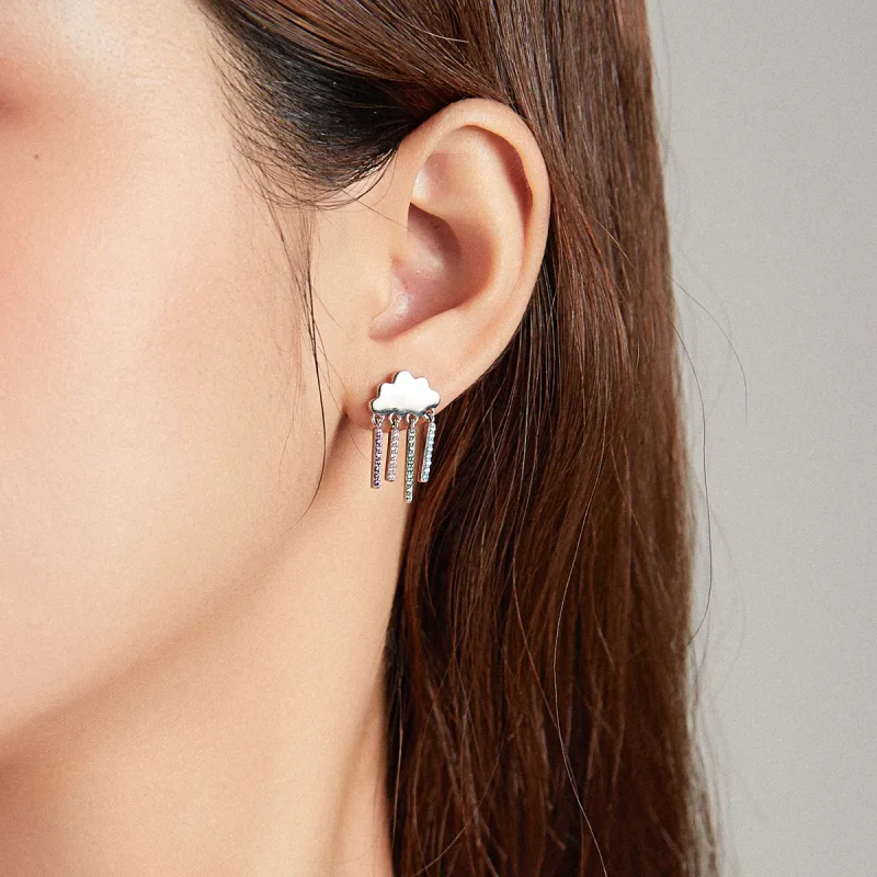 (image for) Pandora Style Rainbow Rain Hanging Earrings - BSE468 - View 6