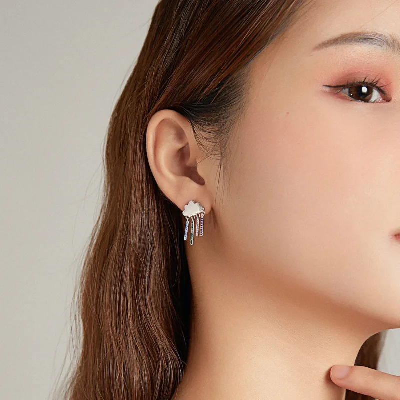 (image for) Pandora Style Rainbow Rain Hanging Earrings - BSE468 - View 8