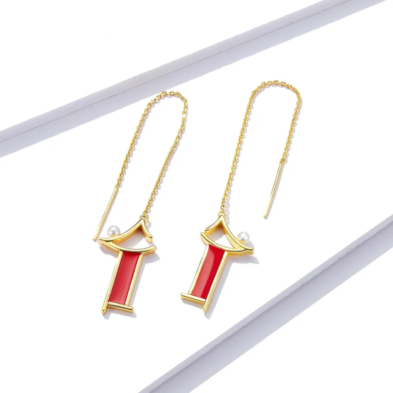 (image for) Pandora Style Red Memory Hanging Earrings - BSE340 - View 2