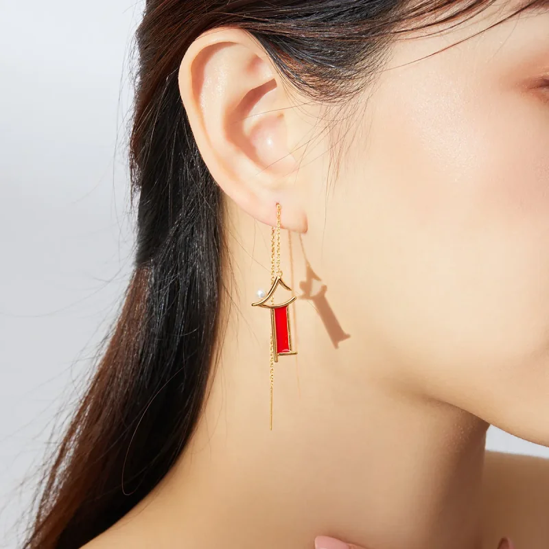 (image for) Pandora Style Red Memory Hanging Earrings - BSE340 - View 5