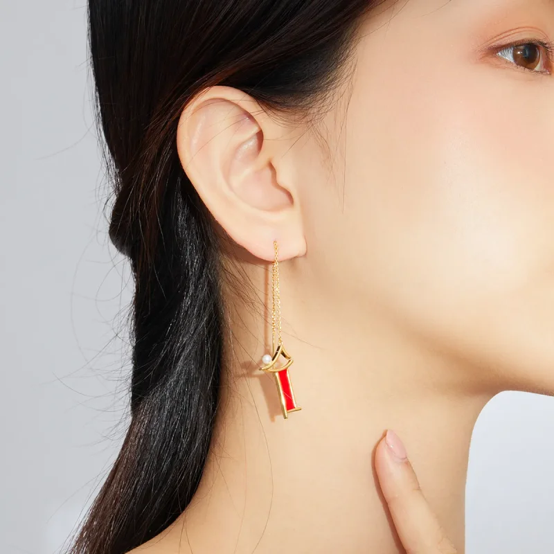 (image for) Pandora Style Red Memory Hanging Earrings - BSE340 - View 6