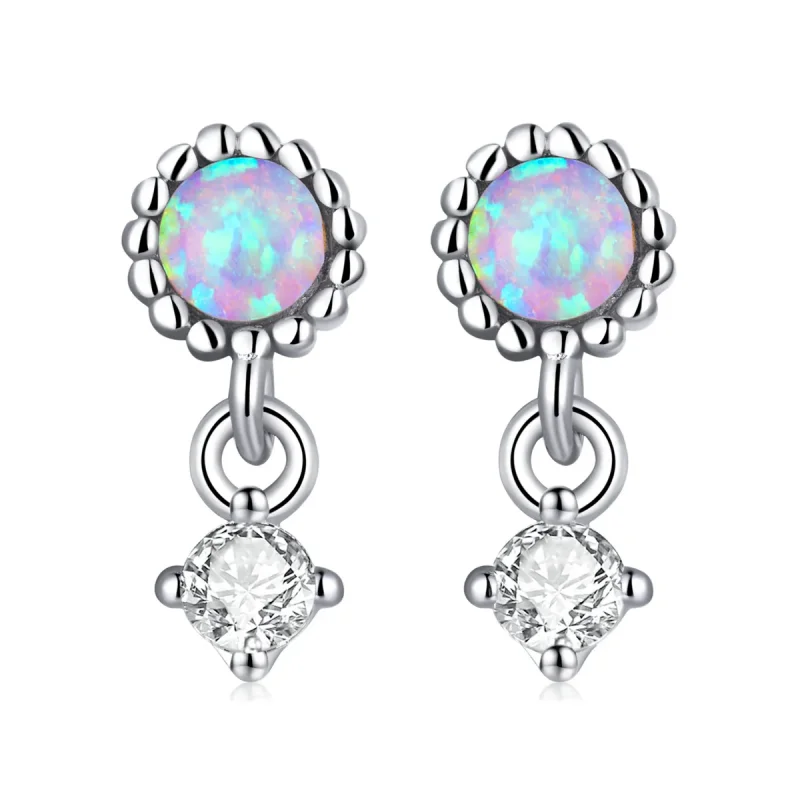 (image for) Pandora Style Simple Opal Hanging Earrings - SCE1382