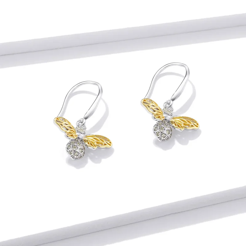 (image for) Pandora Style Sparkle Bee Hanging Earrings - BSE452 - View 2