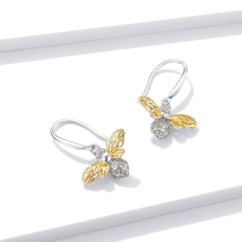 (image for) Pandora Style Sparkle Bee Hanging Earrings - BSE452 - View 3