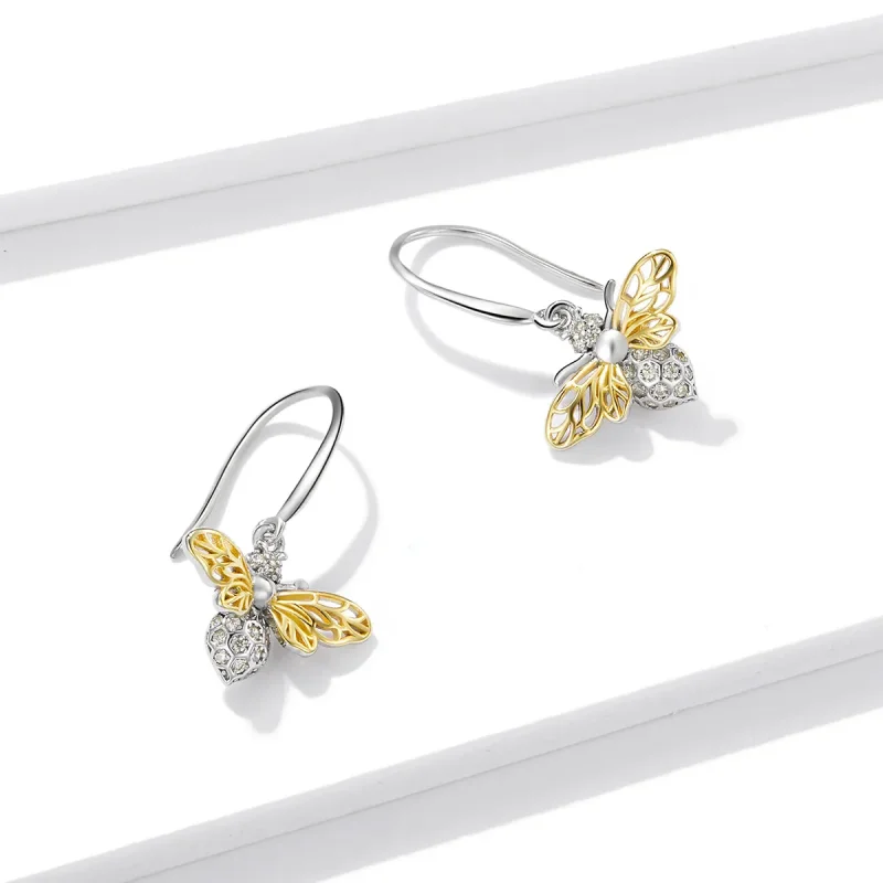 (image for) Pandora Style Sparkle Bee Hanging Earrings - BSE452 - View 4
